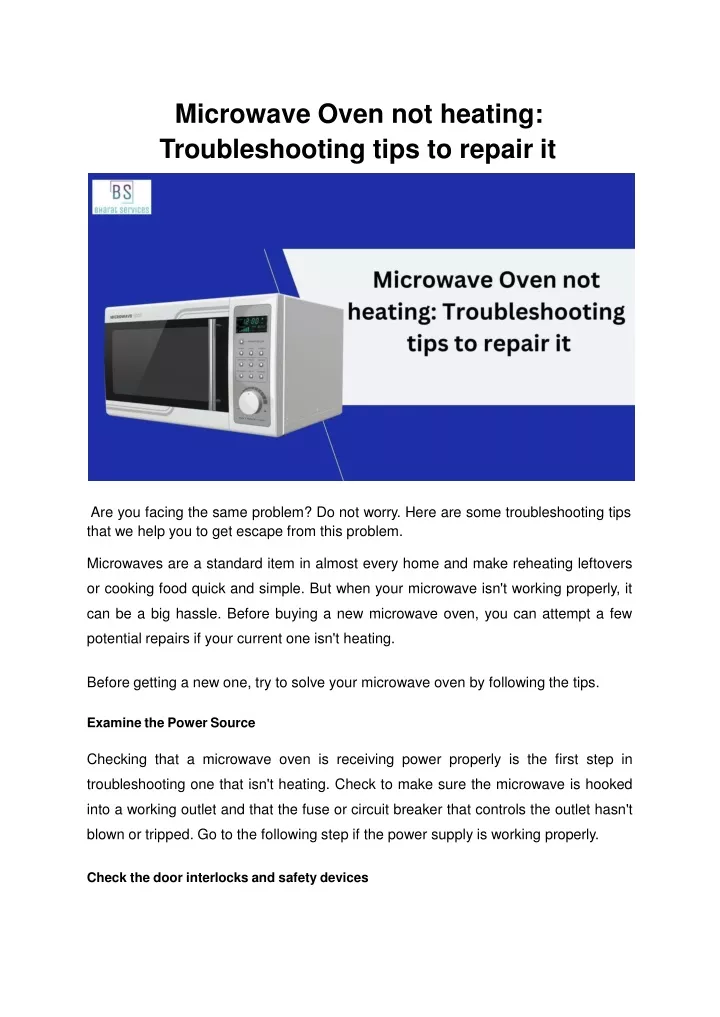 microwave oven not heating troubleshooting tips