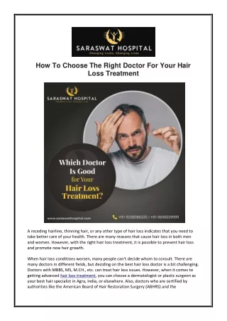 How To Choose The Right Doctor For Your Hair Loss Treatment