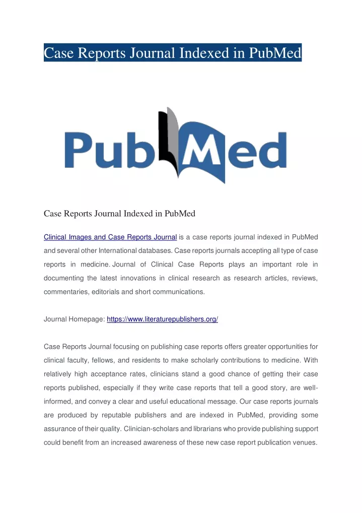 case reports journal indexed in pubmed