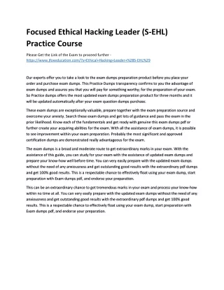 focused ethical hacking leader s ehl practice
