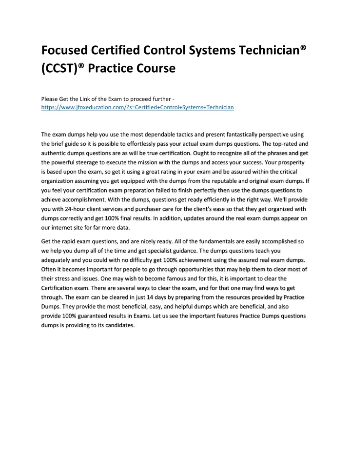 focused certified control systems technician ccst