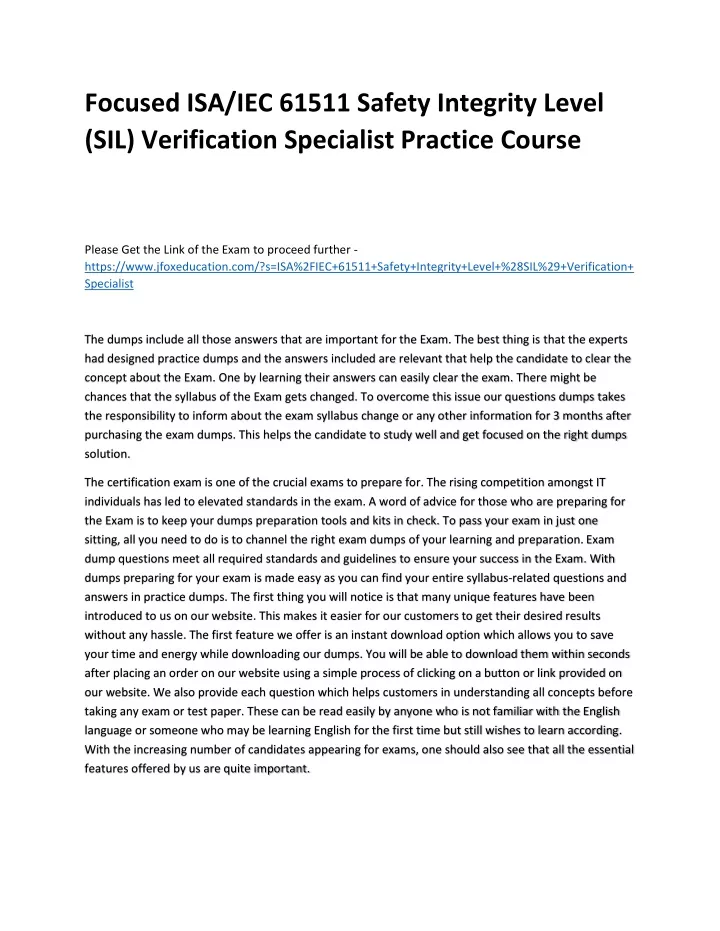 focused isa iec 61511 safety integrity level