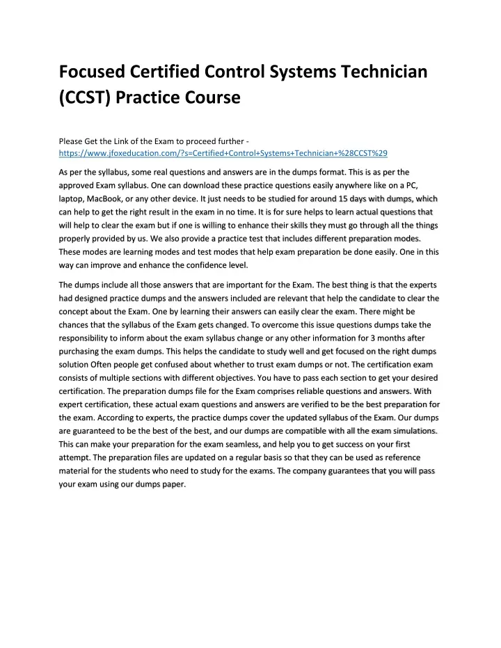 focused certified control systems technician ccst