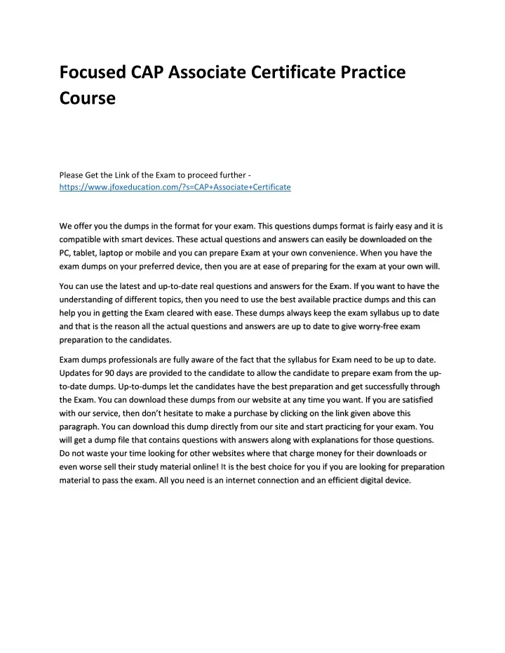 focused cap associate certificate practice course