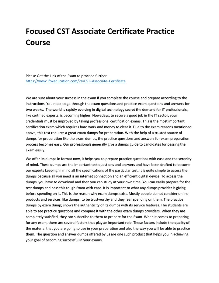 focused cst associate certificate practice course