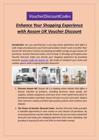 Enhance Your Shopping Experience with Aosom UK Voucher Discount