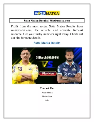 Satta Matka Results  Wazirmatka.com