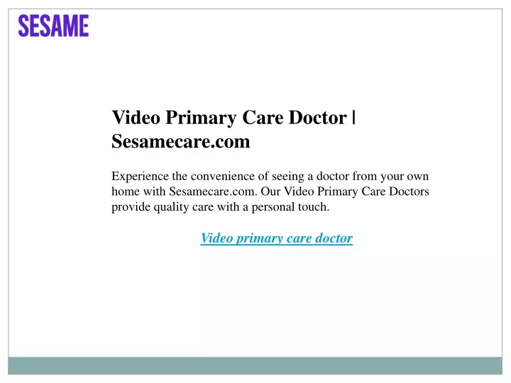 video primary care doctor sesamecare