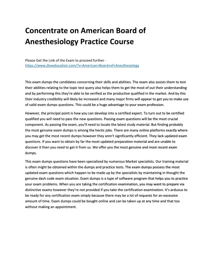 concentrate on american board of anesthesiology