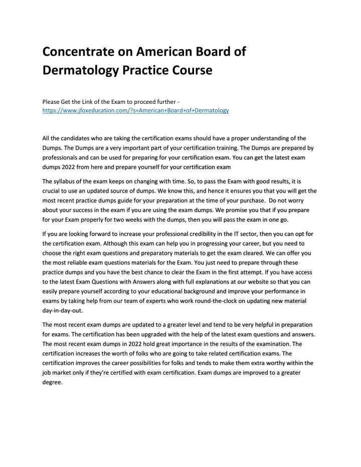 concentrate on american board of dermatology