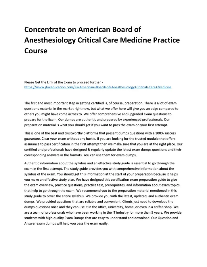 concentrate on american board of anesthesiology
