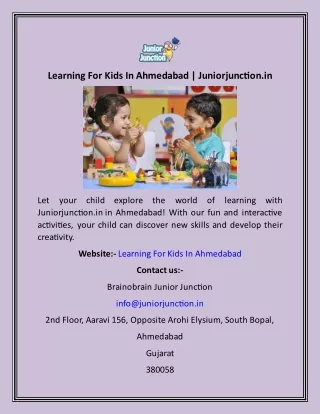 Learning For Kids In Ahmedabad Juniorjunction.in