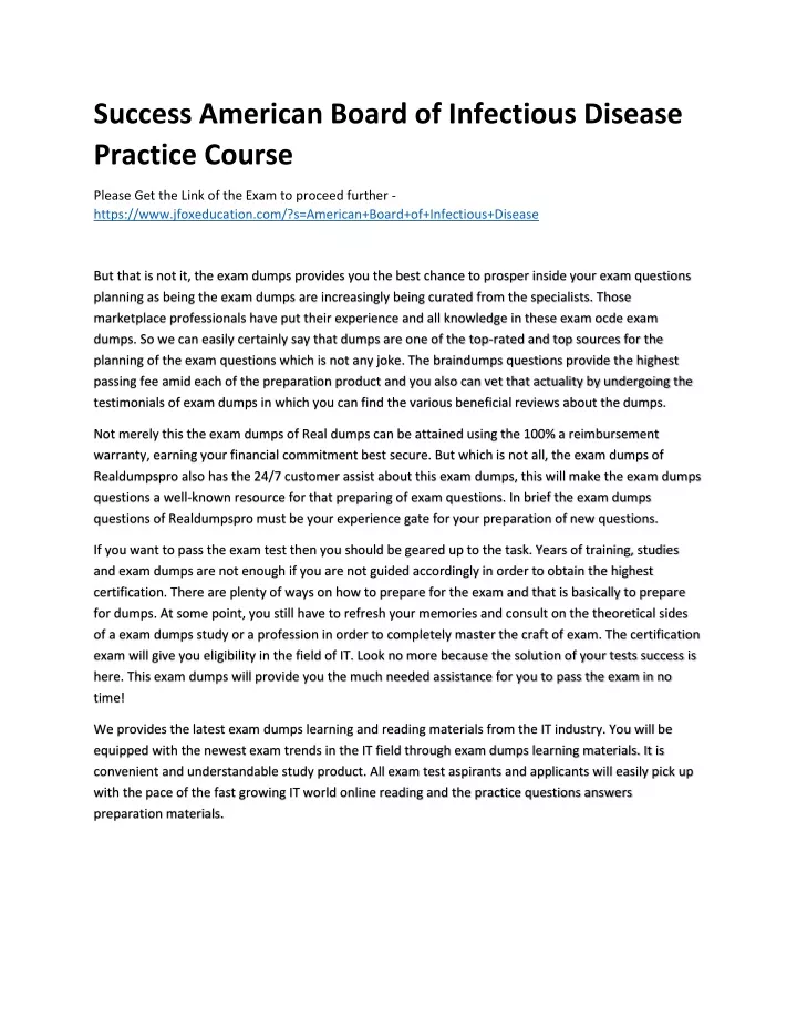 success american board of infectious disease