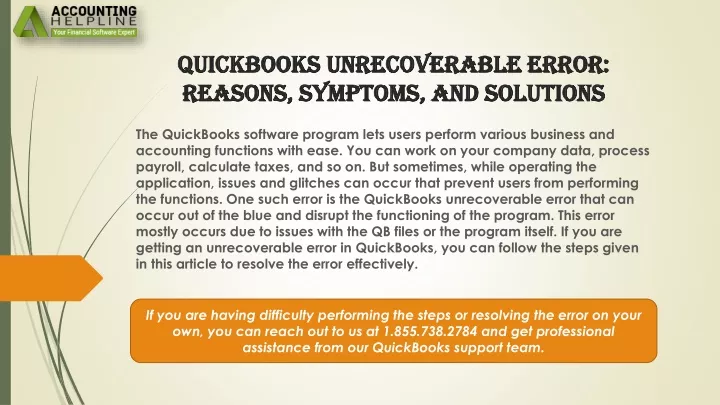 quickbooks unrecoverable error reasons symptoms and solutions