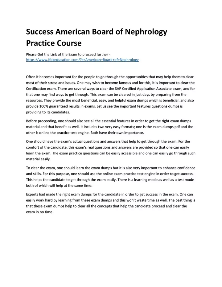 success american board of nephrology practice