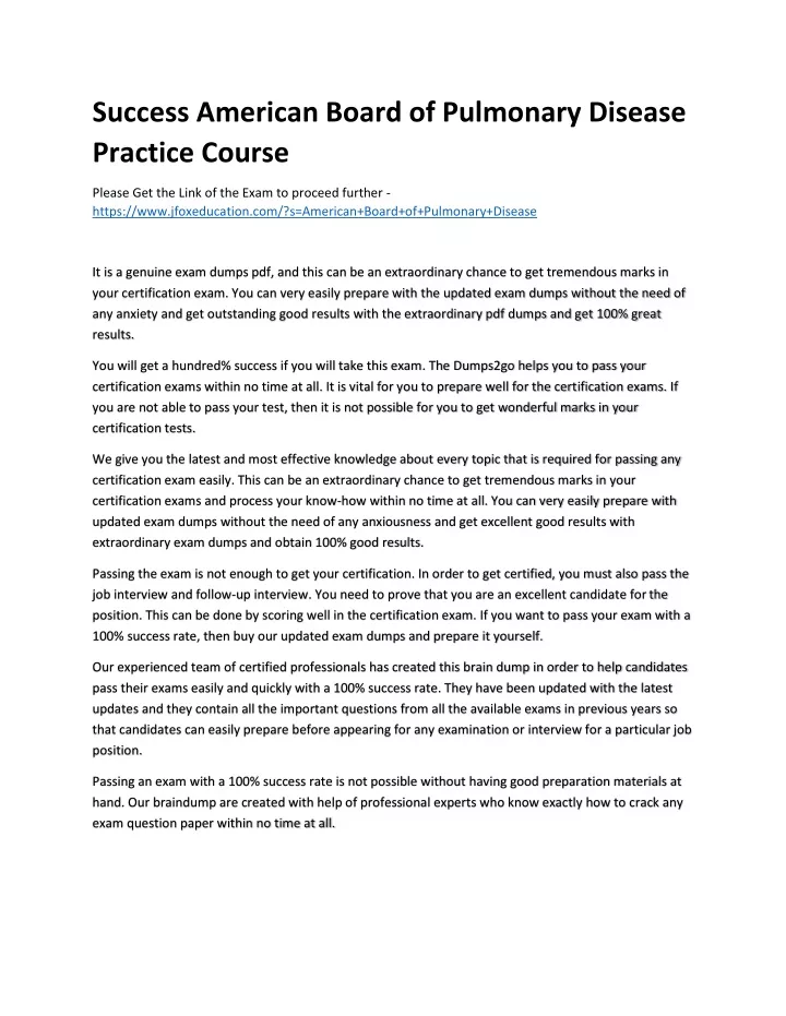 success american board of pulmonary disease