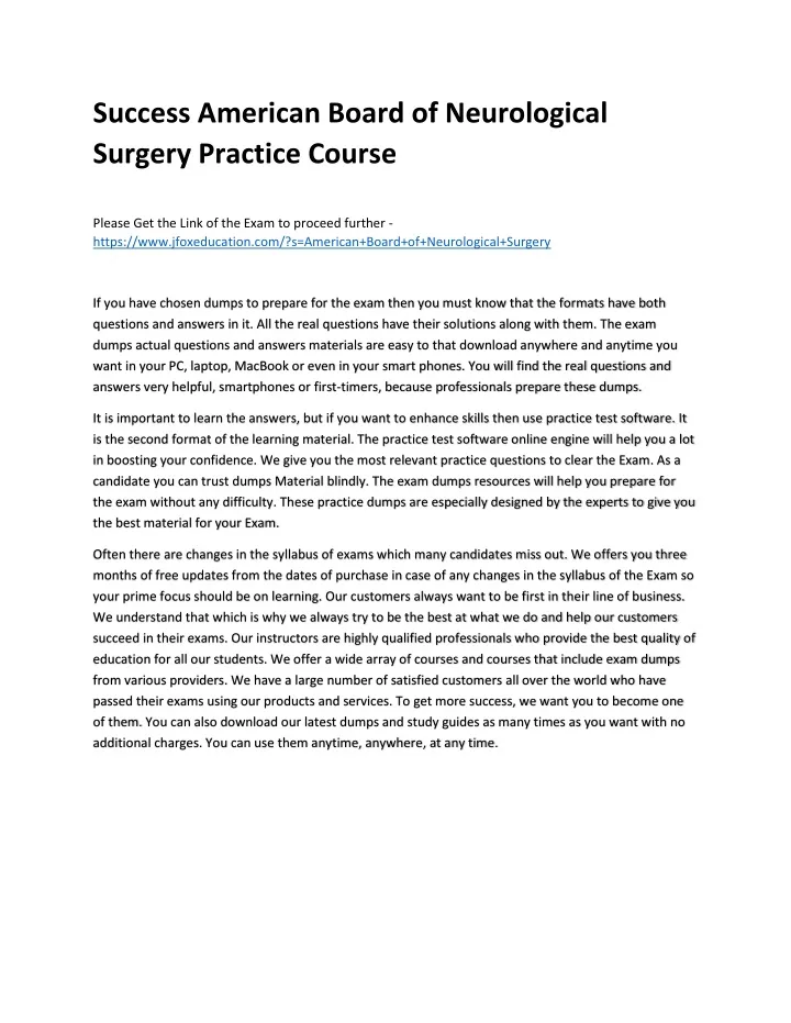 success american board of neurological surgery