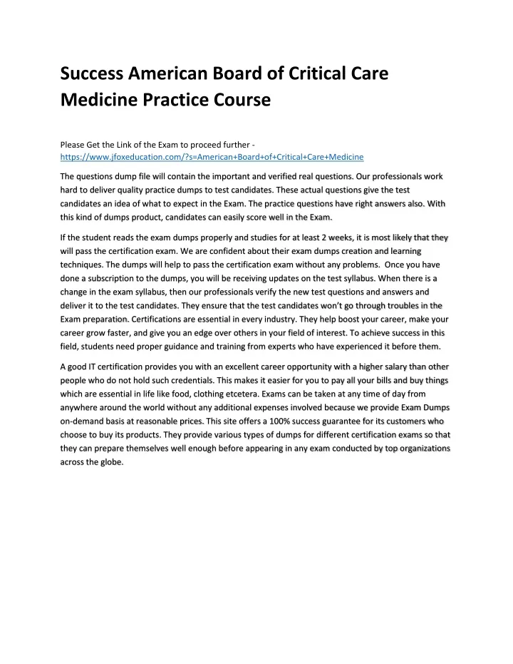 success american board of critical care medicine