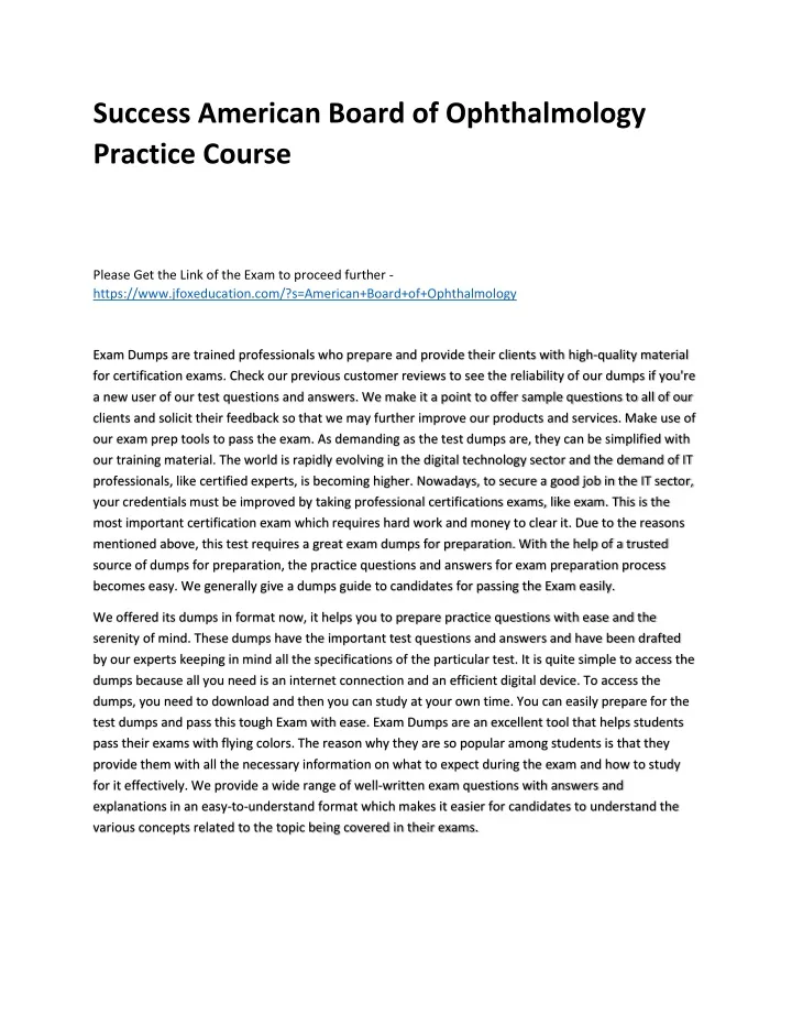 success american board of ophthalmology practice