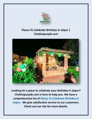 Places To Celebrate Birthday In Jaipur | Chokhapunjab.com