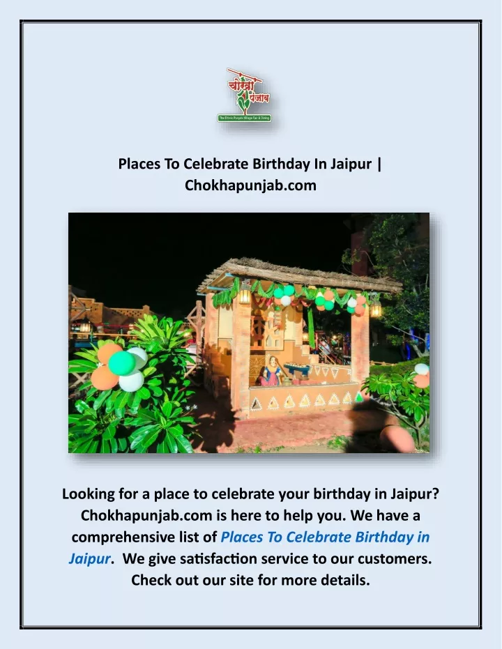 places to celebrate birthday in jaipur