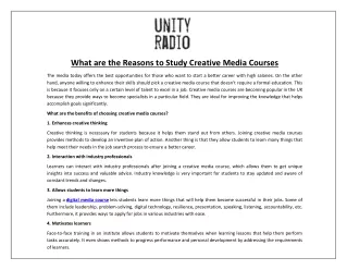 What are the Reasons to Study Creative Media Courses?
