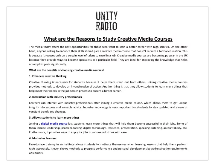 what are the reasons to study creative media