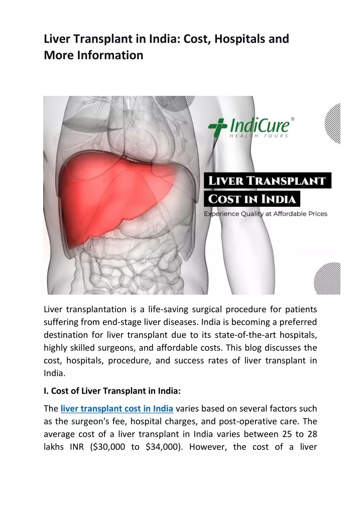 liver transplant in india cost hospitals and more