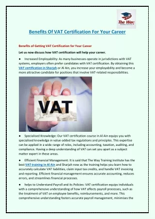benefits of vat certification for your career
