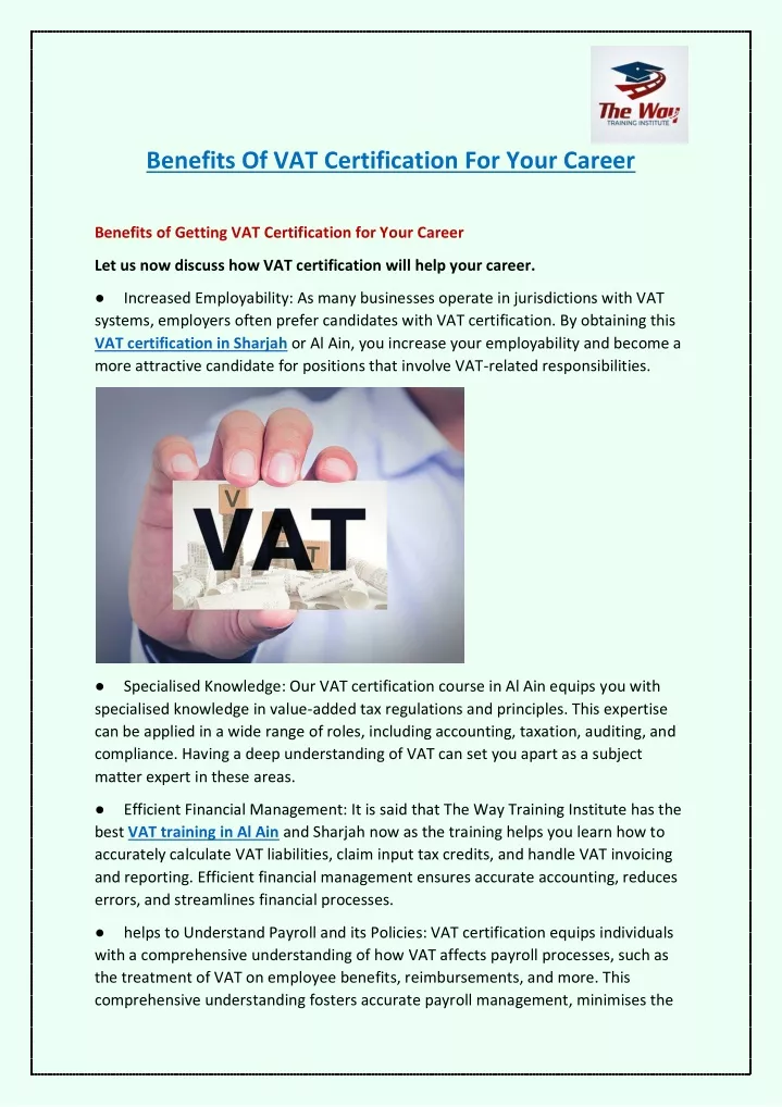 benefits of vat certification for your career
