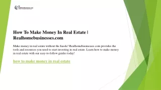 How To Make Money In Real Estate  Realhomebusinesses.com