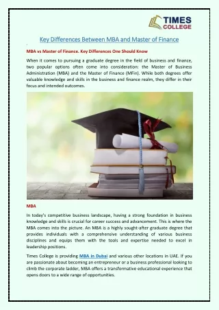 key differences between mba and master of finance