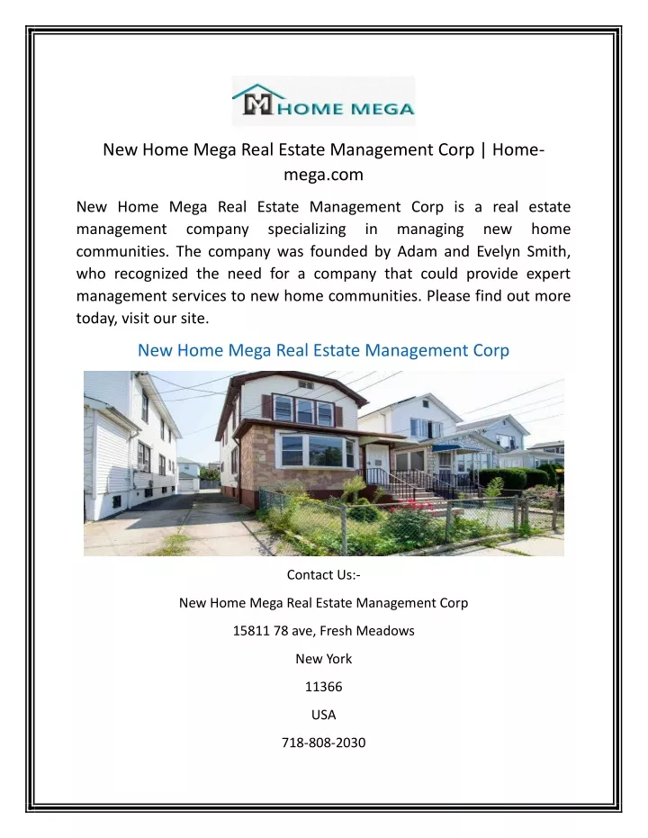 new home mega real estate management corp home