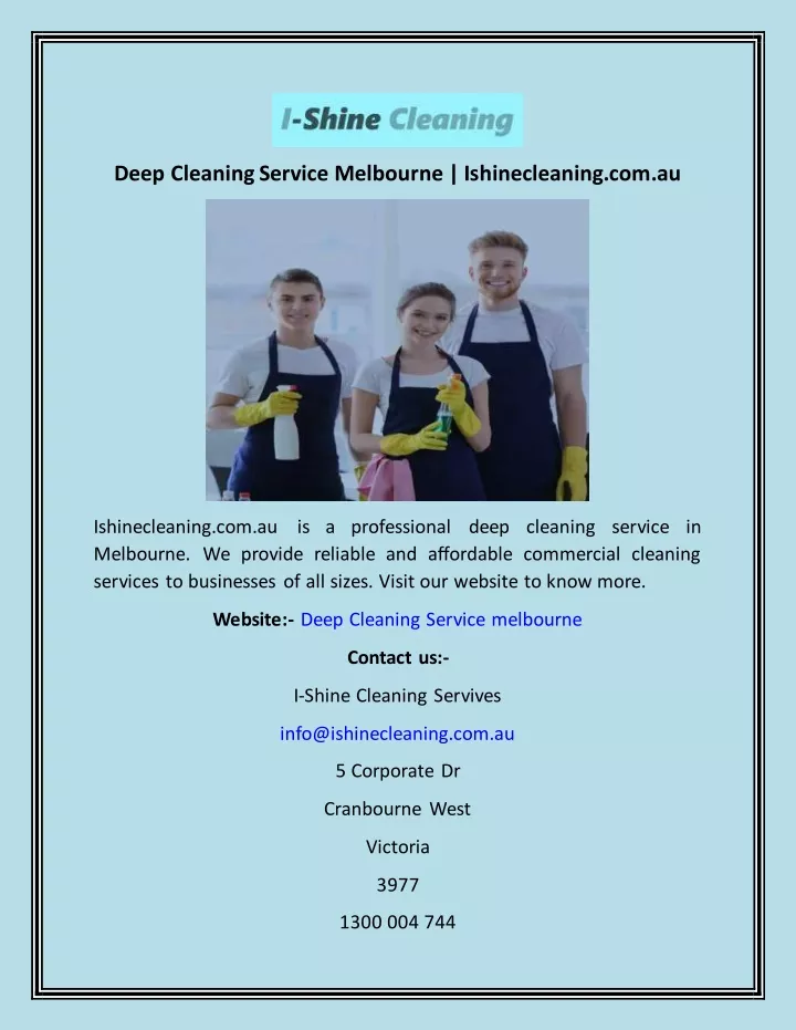 deep cleaning service melbourne ishinecleaning