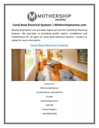 Canal Boat Electrical Systems  Mothershipmarine.com