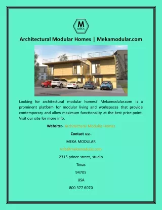 Architectural Modular Homes  Mekamodular