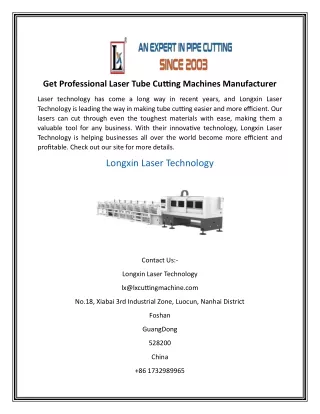 Get Professional Laser Tube Cutting Machines Manufacturer
