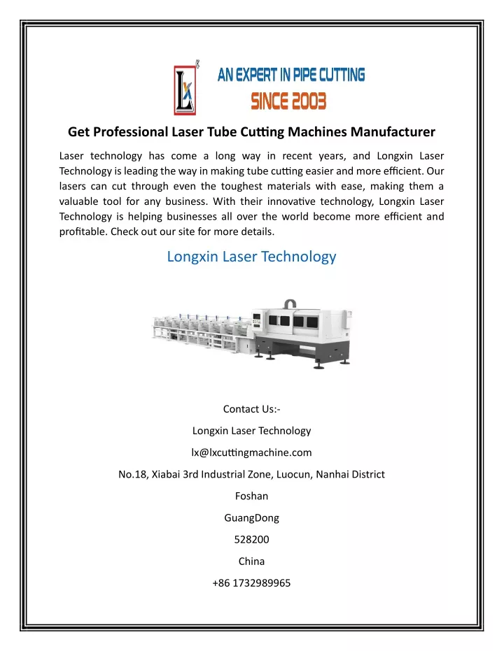 get professional laser tube cutting machines