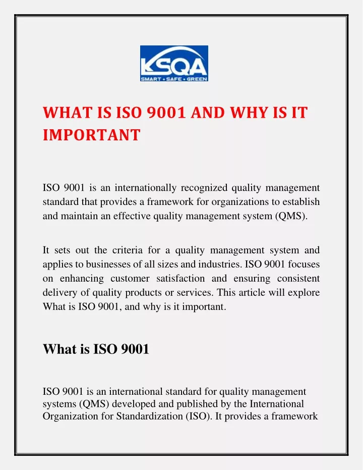 what is iso 9001 and why is it important