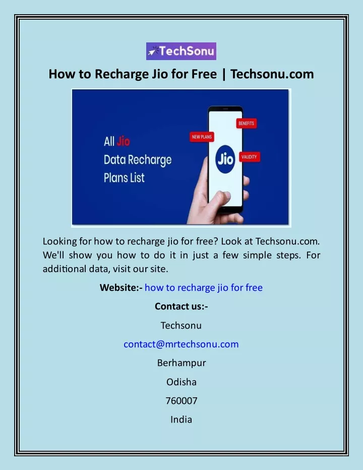 how to recharge jio for free techsonu com