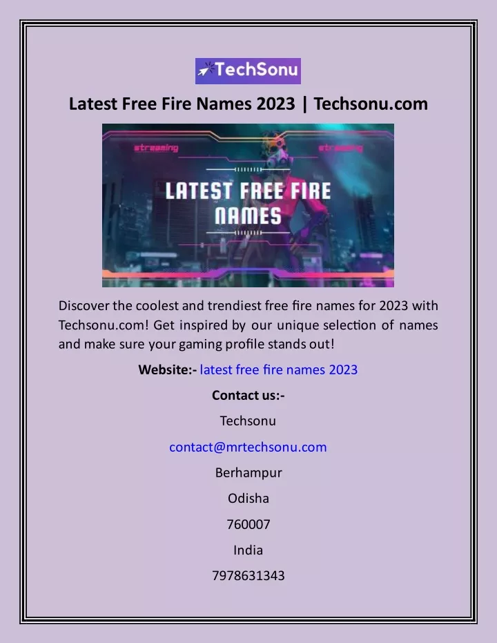 latest free fire names 2023 techsonu com