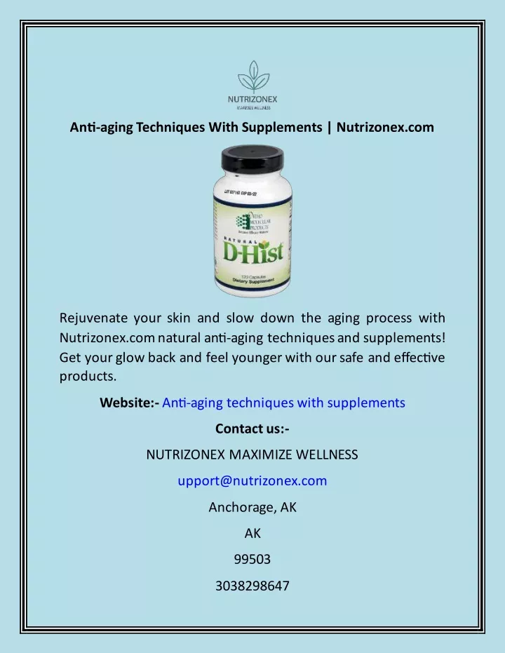 anti aging techniques with supplements nutrizonex