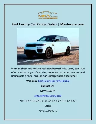 Best Luxury Car Rental Dubai  Mkvluxury