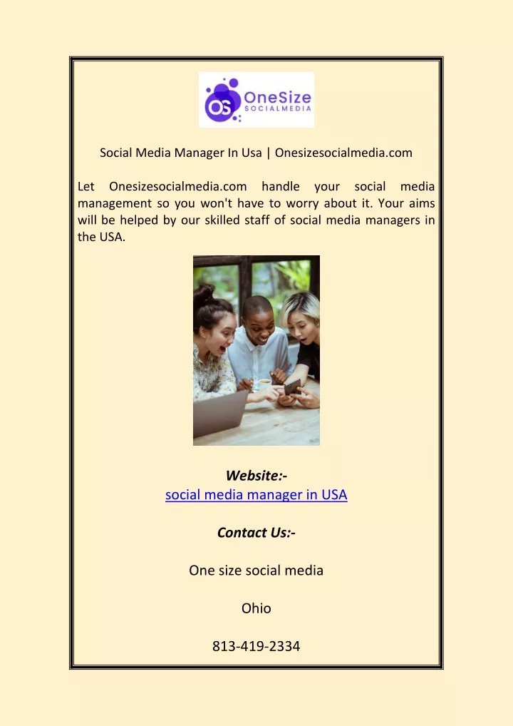 social media manager in usa onesizesocialmedia com