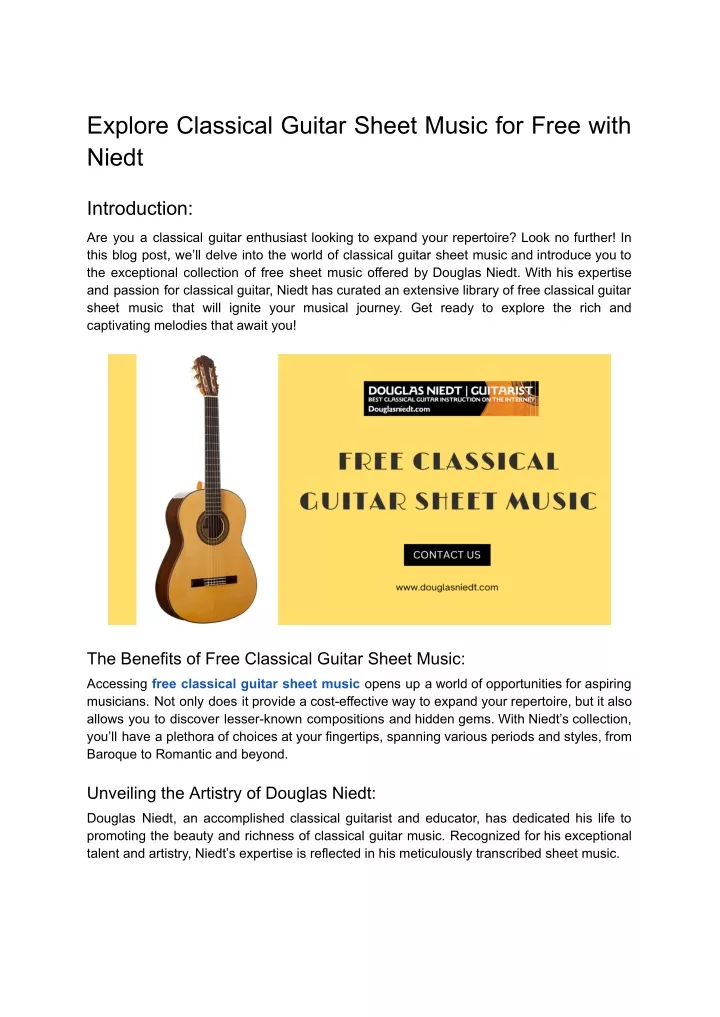 explore classical guitar sheet music for free