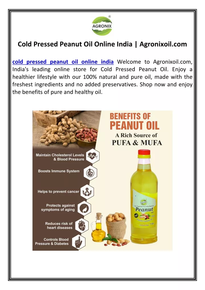 cold pressed peanut oil online india agronixoil