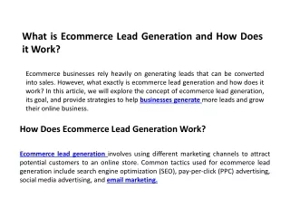 What is Ecommerce Lead Generation and How Does