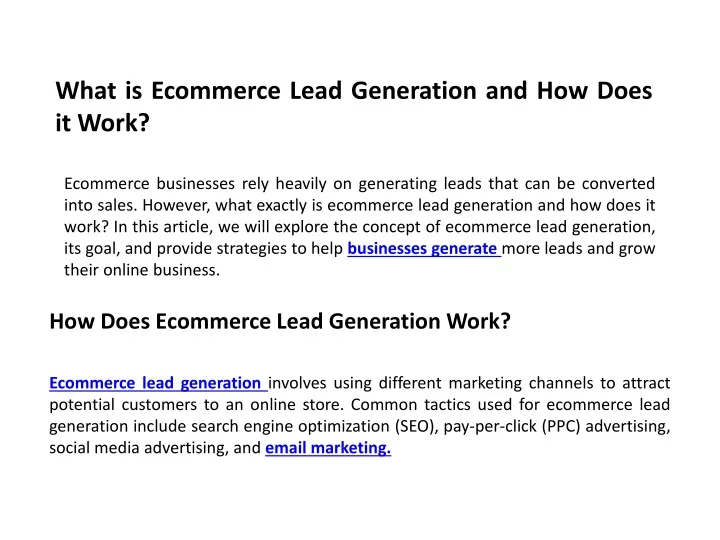 what is ecommerce lead generation and how does it work