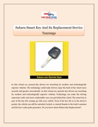 Subaru Smart Key And Its Replacement Service Tauranga