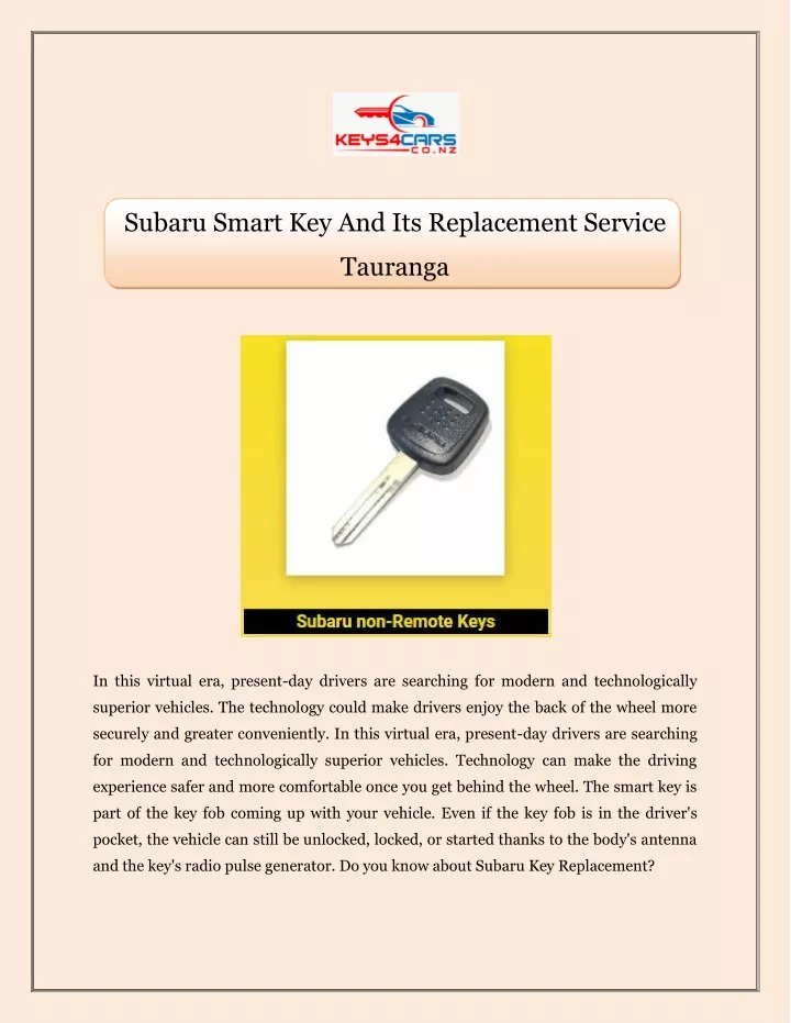 subaru smart key and its replacement service